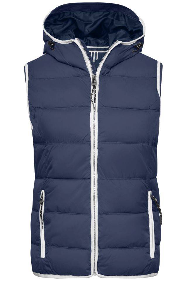 Ladies' Maritime Vest Modische Steppweste mit angeschnittener Kapuze weiß/blau, Gr. XL