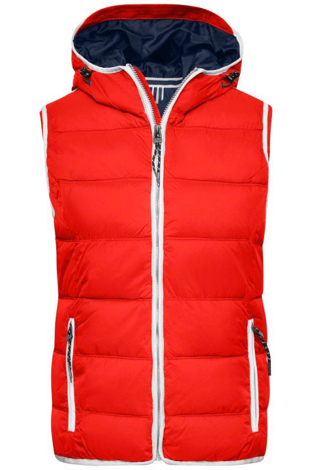 Ladies' Maritime Vest Modische Steppweste mit angeschnittener Kapuze weiß/rot, Gr. XXL