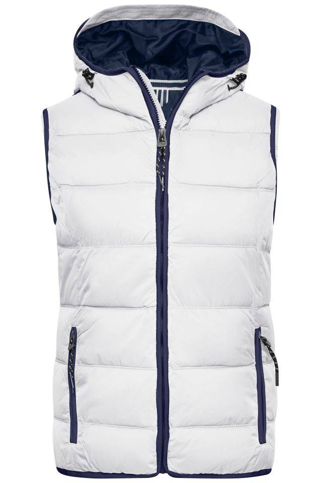 Ladies' Maritime Vest Modische Steppweste mit angeschnittener Kapuze weiß/blau, Gr. XXL