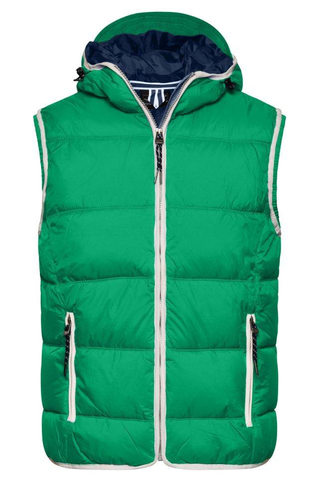 Men's Maritime Vest Modische Steppweste mit angeschnittener Kapuze weiß/grün, Gr. 3XL