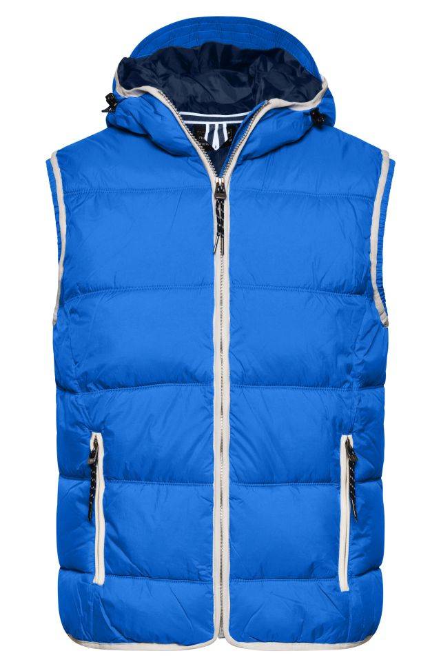 Men's Maritime Vest Modische Steppweste mit angeschnittener Kapuze weiß/blau, Gr. XXL
