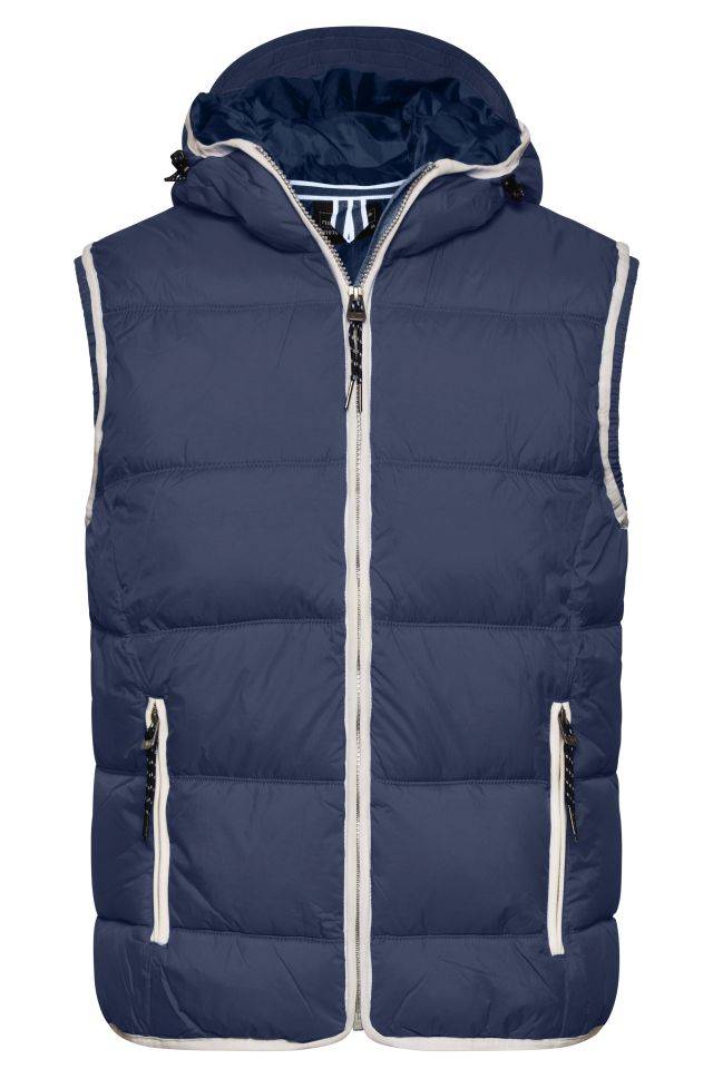 Men's Maritime Vest Modische Steppweste mit angeschnittener Kapuze weiß/blau, Gr. M