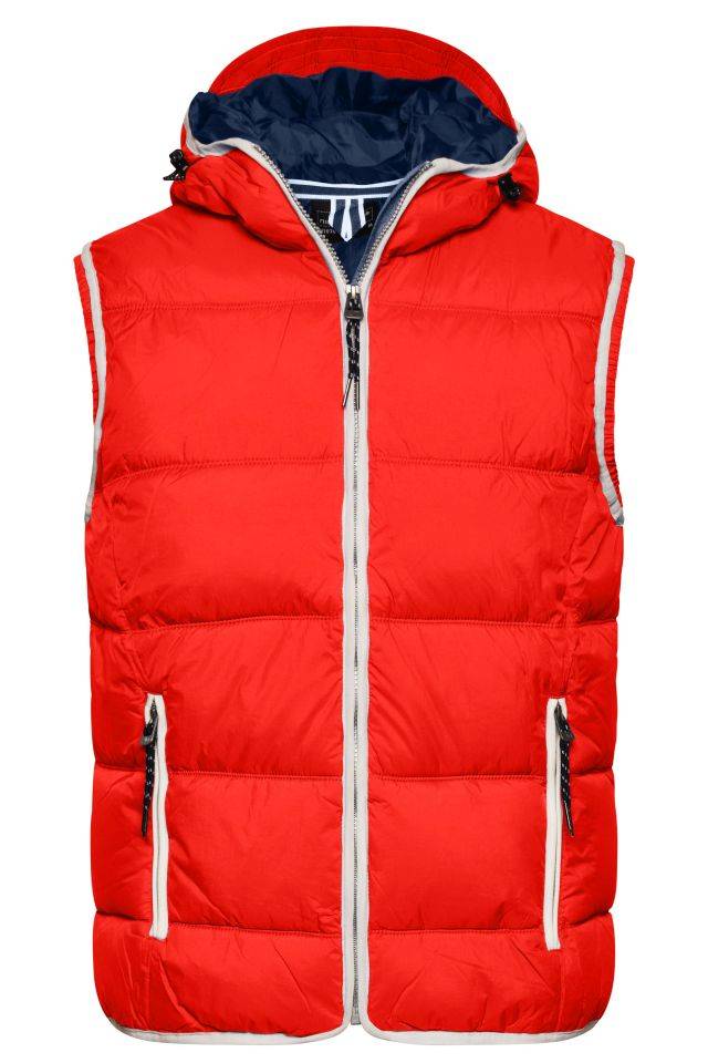 Men's Maritime Vest Modische Steppweste mit angeschnittener Kapuze weiß/rot, Gr. L