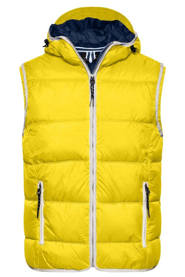 Men's Maritime Vest Modische Steppweste mit angeschnittener Kapuze gelb/weiß, Gr. S