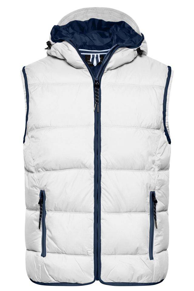 Men's Maritime Vest Modische Steppweste mit angeschnittener Kapuze weiß/blau, Gr. L