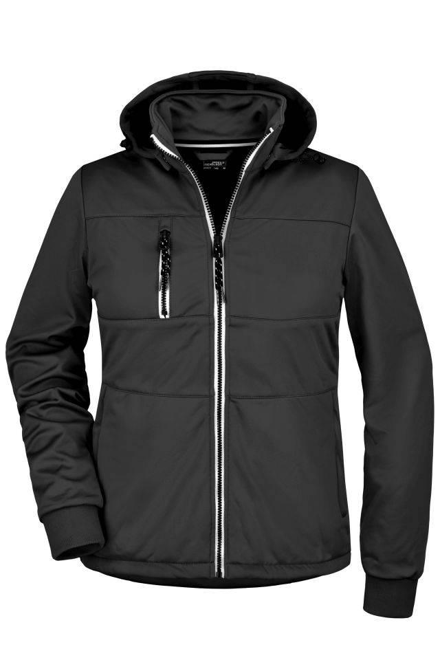 Ladies' Maritime Jacket Junge Softshell Jacke mit modischen Details schwarz/weiß, Gr. M