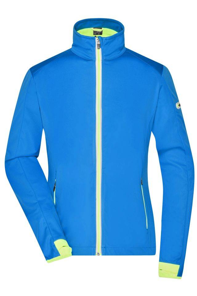 Ladies' Sports Softshell Jacket Funktionelle Softshell-Jacke für Sport, Freizeit und Promotion blau/gelb/neon, Gr. XXL