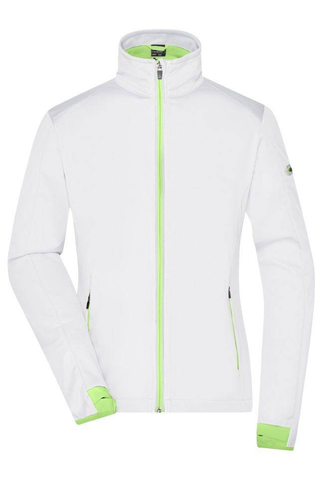 Ladies' Sports Softshell Jacket Funktionelle Softshell-Jacke für Sport, Freizeit und Promotion weiß/grün/neon, Gr. L