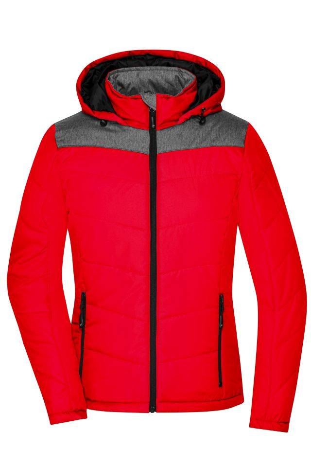 Ladies' Winter Jacket Sportliche Winterjacke mit Kapuze rot/grau, Gr. L