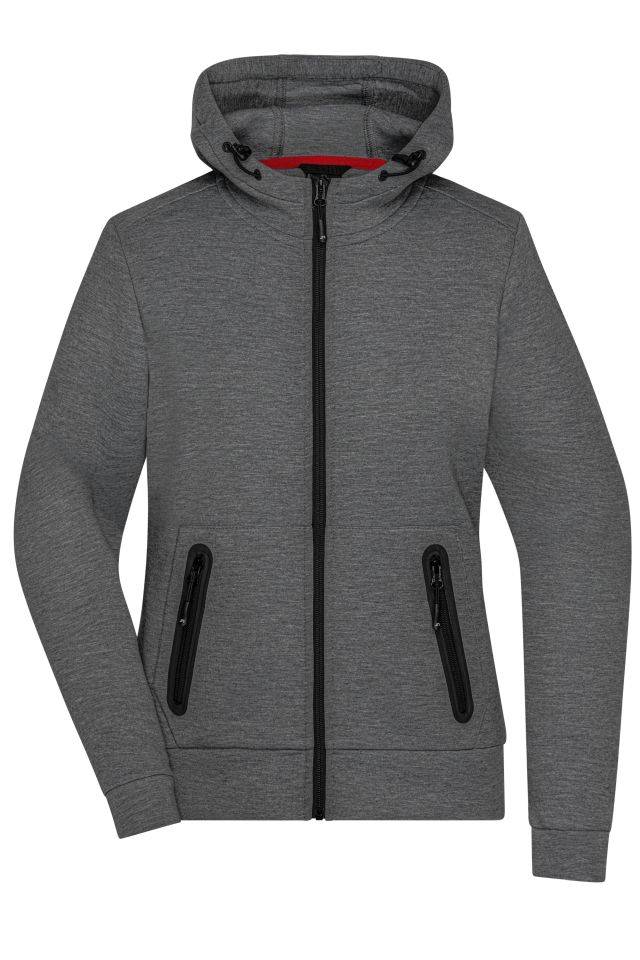 Ladies' Hooded Jacket Kapuzenjacke mit modischen Details in Melange Optik grau, Gr. S