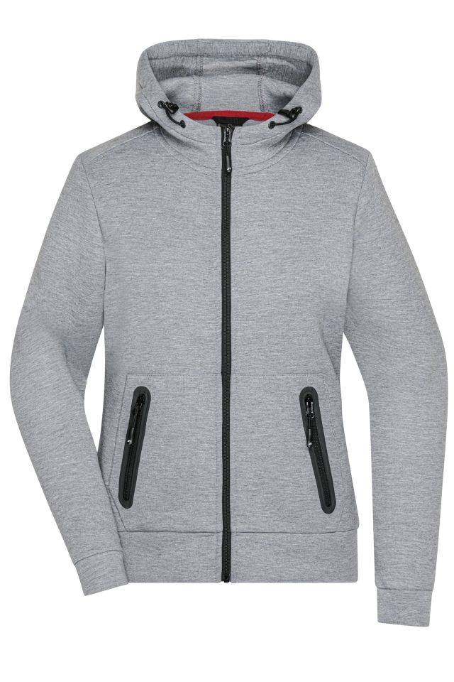 Ladies' Hooded Jacket Kapuzenjacke mit modischen Details in Melange Optik grau, Gr. XS