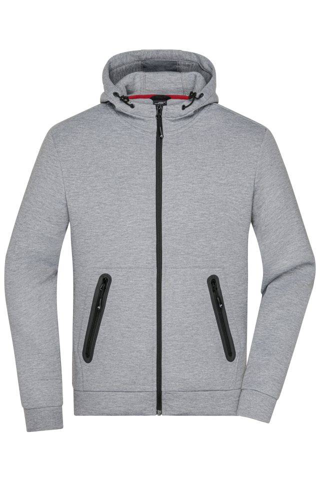 Men's Hooded Jacket Kapuzenjacke mit modischen Details in Melange Optik grau, Gr. M