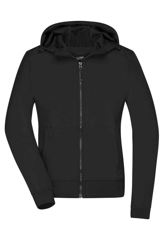 Ladies' Hooded Softshell Jacket Softshelljacke mit Kapuze im sportlichen Design schwarz, Gr. XS