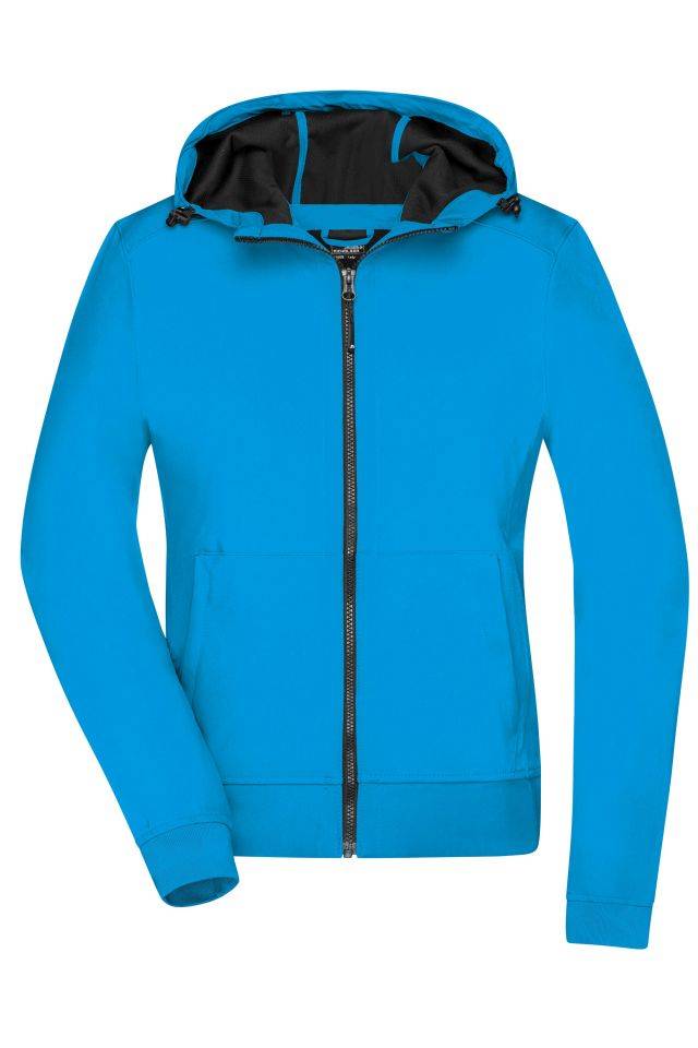 Ladies' Hooded Softshell Jacket Softshelljacke mit Kapuze im sportlichen Design blau/schwarz, Gr. S