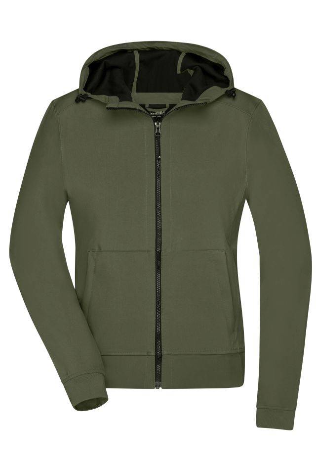 Ladies' Hooded Softshell Jacket Softshelljacke mit Kapuze im sportlichen Design grün/oliv, Gr. XXL