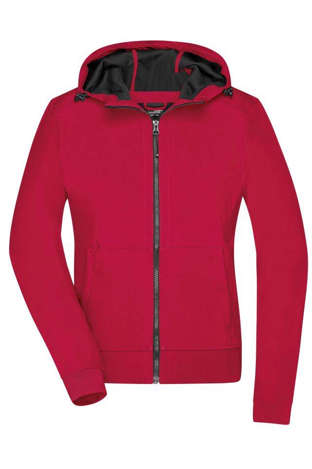 Ladies' Hooded Softshell Jacket Softshelljacke mit Kapuze im sportlichen Design schwarz/rot, Gr. XS