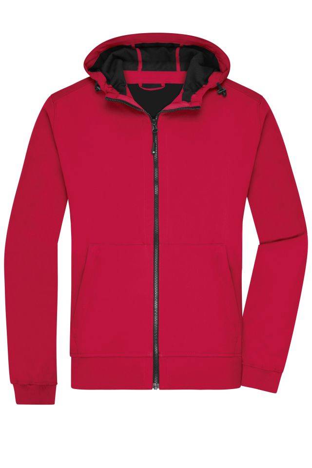 Men's Hooded Softshell Jacket Softshelljacke mit Kapuze im sportlichen Design schwarz/rot, Gr. M