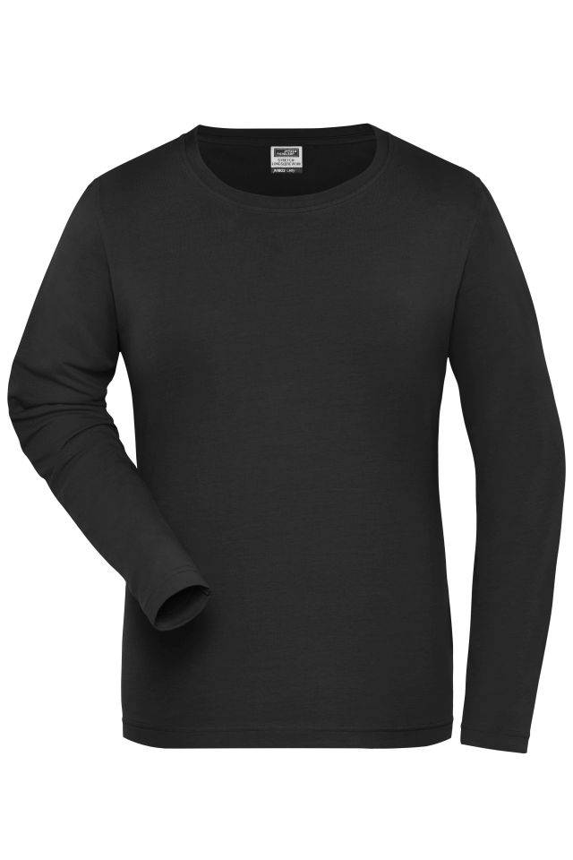 Ladies' BIO Stretch-Longsleeve Work - SOLID - Langarm Shirt aus weichem Elastic-Single-Jersey schwarz, Gr. 3XL