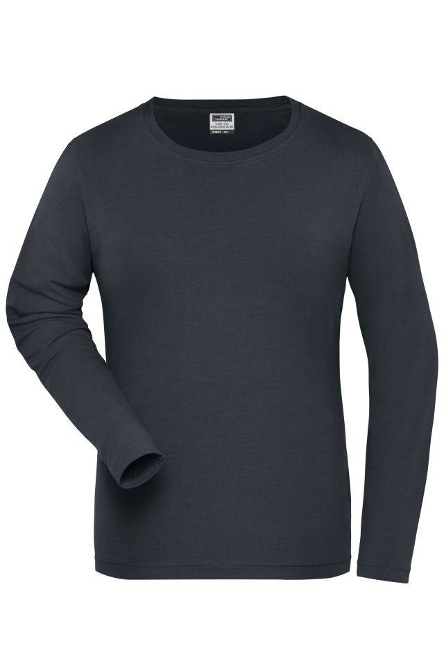 Ladies' BIO Stretch-Longsleeve Work - SOLID - Langarm Shirt aus weichem Elastic-Single-Jersey grau, Gr. M