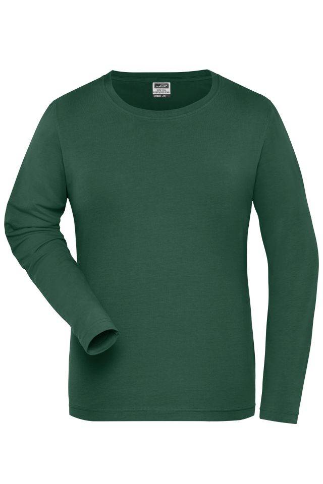 Ladies' BIO Stretch-Longsleeve Work - SOLID - Langarm Shirt aus weichem Elastic-Single-Jersey grün, Gr. XL