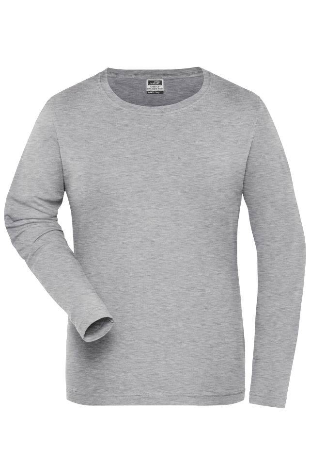 Ladies' BIO Stretch-Longsleeve Work - SOLID - Langarm Shirt aus weichem Elastic-Single-Jersey grau, Gr. L