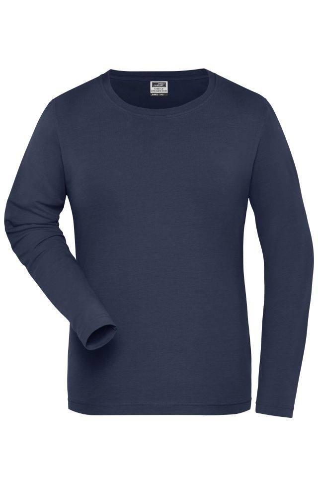 Ladies' BIO Stretch-Longsleeve Work - SOLID - Langarm Shirt aus weichem Elastic-Single-Jersey blau, Gr. XS