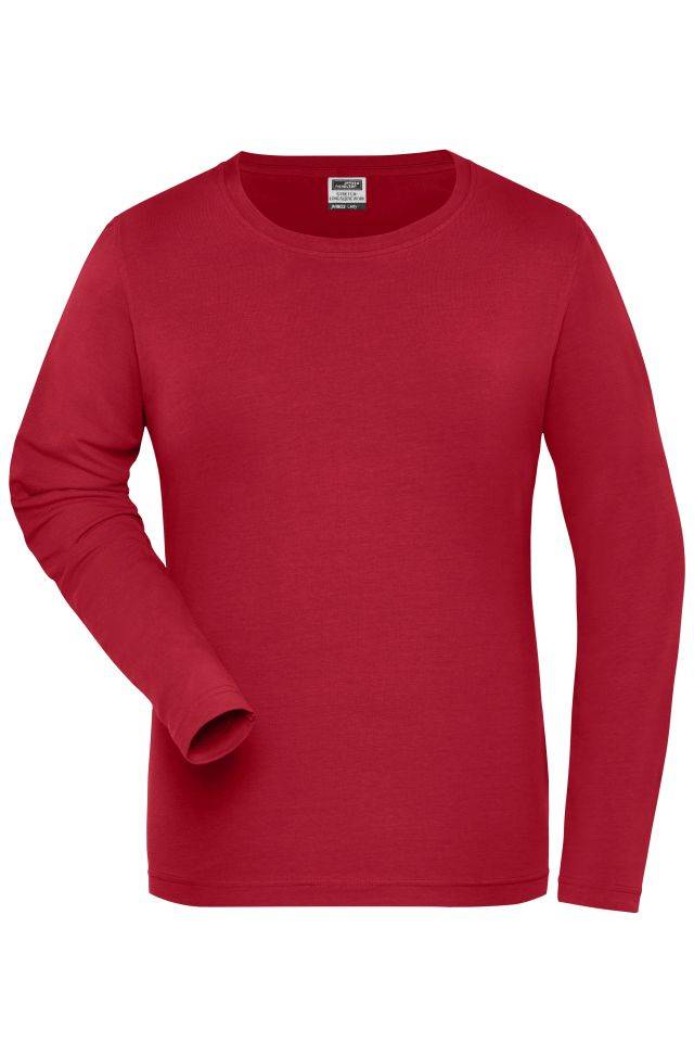 Ladies' BIO Stretch-Longsleeve Work - SOLID - Langarm Shirt aus weichem Elastic-Single-Jersey rot, Gr. XS