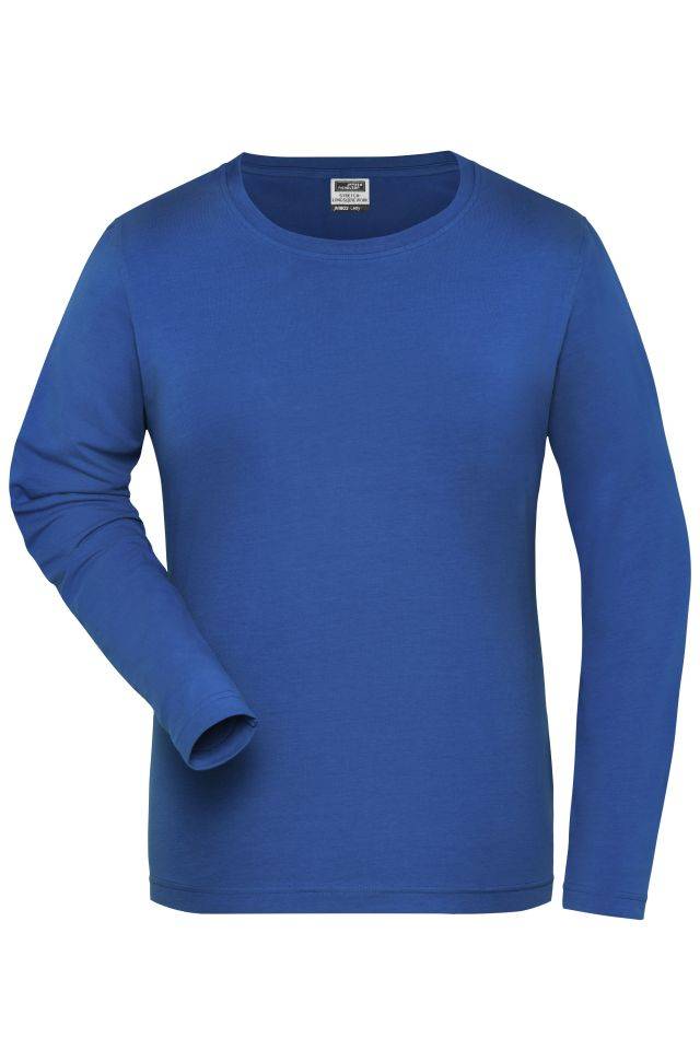 Ladies' BIO Stretch-Longsleeve Work - SOLID - Langarm Shirt aus weichem Elastic-Single-Jersey blau, Gr. XL