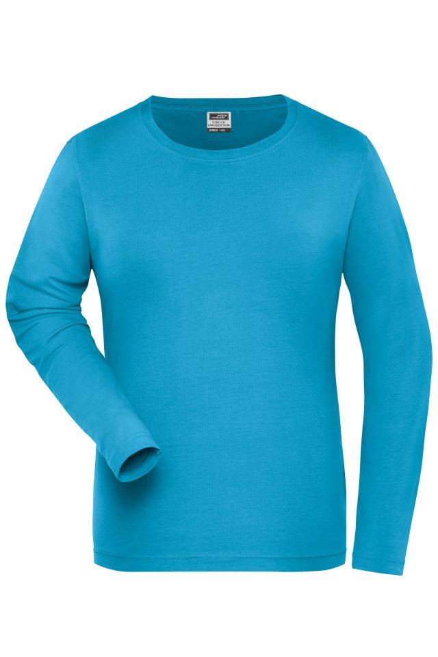 Ladies' BIO Stretch-Longsleeve Work - SOLID - Langarm Shirt aus weichem Elastic-Single-Jersey blau, Gr. 4XL