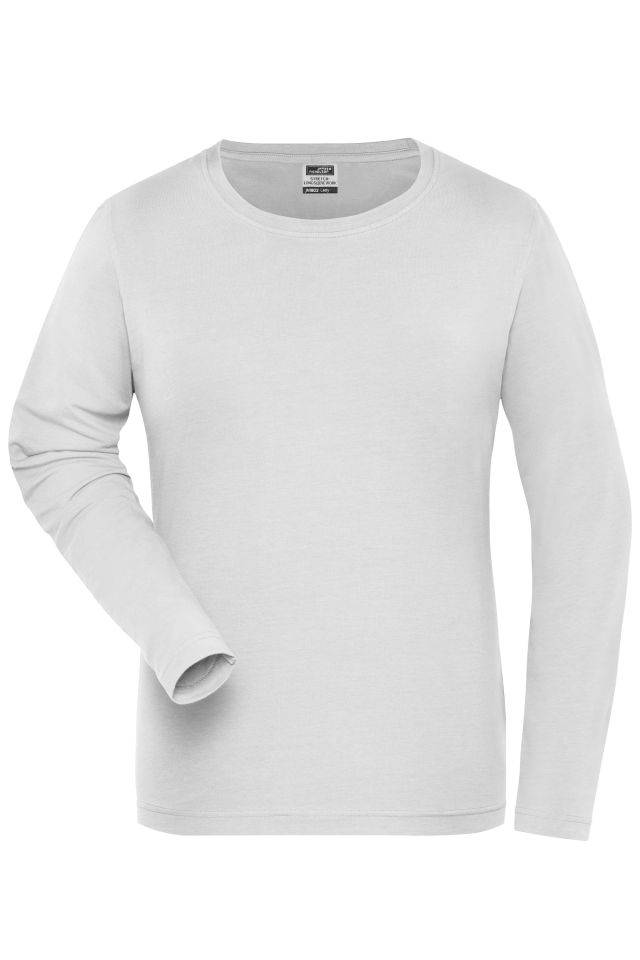 Ladies' BIO Stretch-Longsleeve Work - SOLID - Langarm Shirt aus weichem Elastic-Single-Jersey weiß, Gr. M