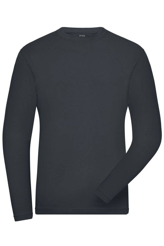 Men's BIO Stretch-Longsleeve Work - SOLID - Langarm Shirt aus weichem Elastic-Single-Jersey grau, Gr. 5XL