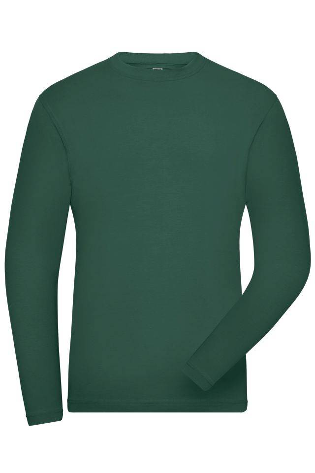 Men's BIO Stretch-Longsleeve Work - SOLID - Langarm Shirt aus weichem Elastic-Single-Jersey grün, Gr. XS