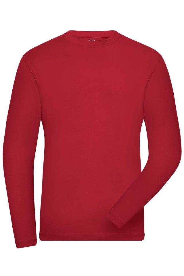 Men's BIO Stretch-Longsleeve Work - SOLID - Langarm Shirt aus weichem Elastic-Single-Jersey rot, Gr. XL