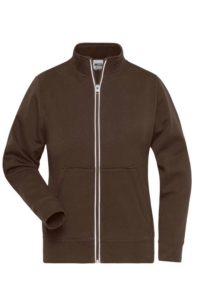 Ladies' Doubleface Work Jacket - SOLID - Funktionelle Jacke mit Stehkragen und Kängurutasche braun, Gr. M