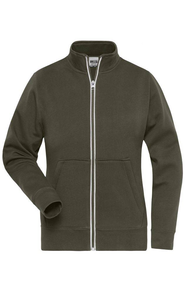 Ladies' Doubleface Work Jacket - SOLID - Funktionelle Jacke mit Stehkragen und Kängurutasche braun/grün/oliv, Gr. S