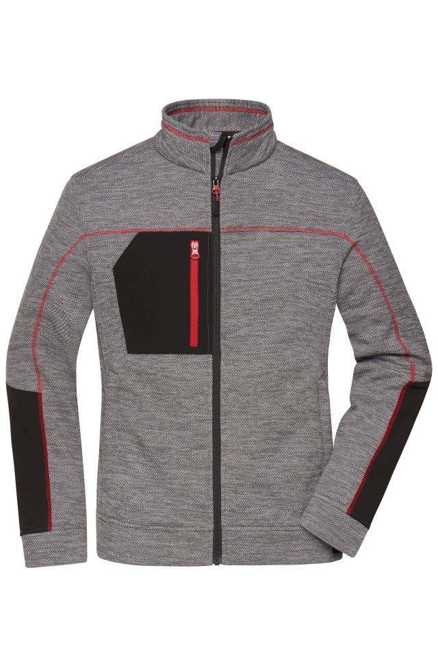 Ladies' Structure Fleece Jacket Pflegeleichte Strick-Fleecejacke für Arbeit und Freizeit grau/schwarz/rot, Gr. XL