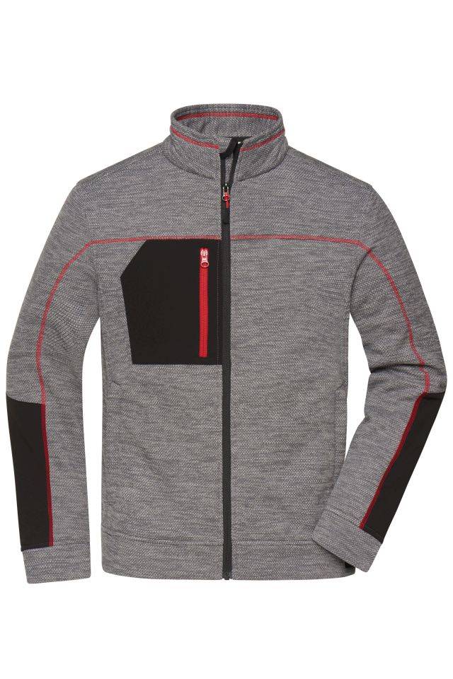 Men's Structure Fleece Jacket Pflegeleichte Strick-Fleecejacke für Arbeit und Freizeit grau/schwarz/rot, Gr. 3XL