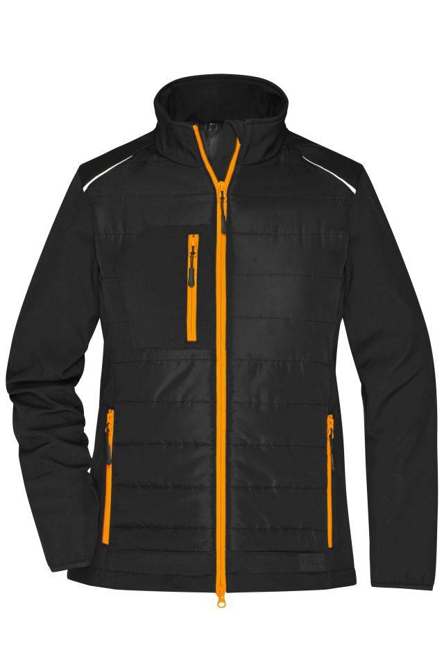 Ladies' Hybrid Jacket Softshelljacke im attraktiven Materialmix schwarz/orange/neon, Gr. XXL