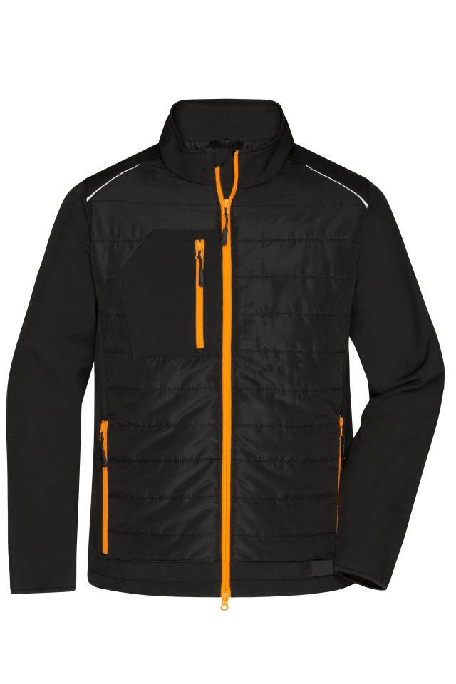 Men's Hybrid Jacket Softshelljacke im attraktiven Materialmix schwarz/orange/neon, Gr. 5XL
