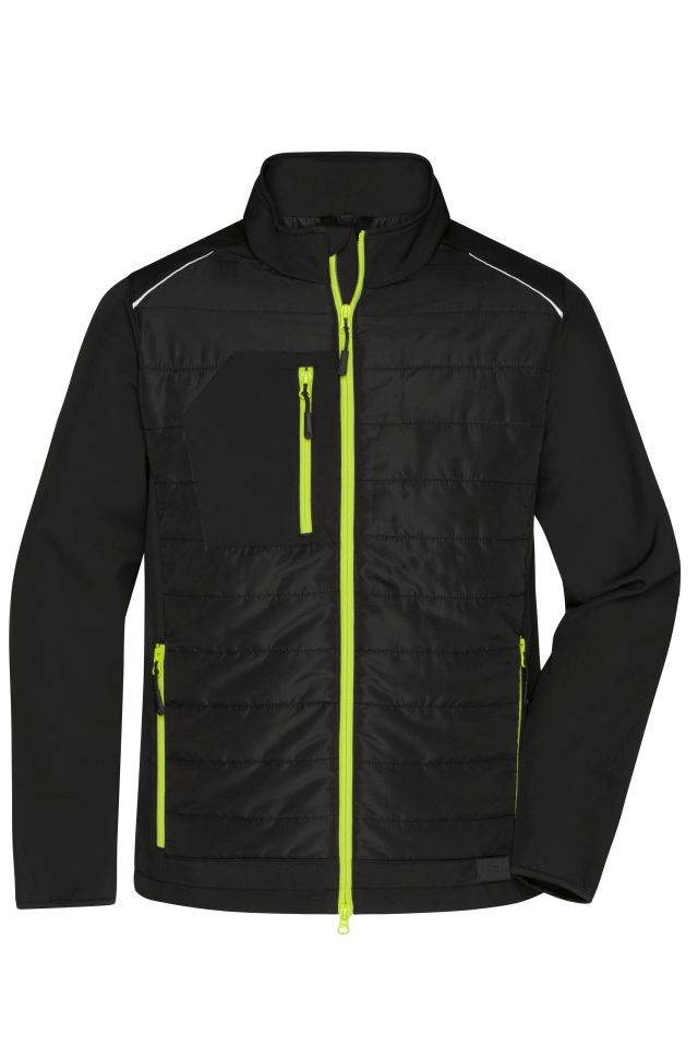 Men's Hybrid Jacket Softshelljacke im attraktiven Materialmix schwarz/gelb/neon, Gr. 4XL