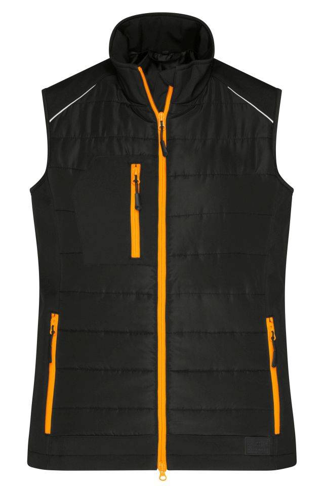 Ladies' Hybrid Vest Softshellweste im attraktiven Materialmix schwarz/orange/neon, Gr. L