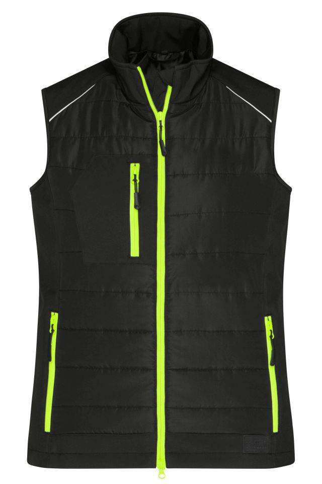 Ladies' Hybrid Vest Softshellweste im attraktiven Materialmix schwarz/gelb/neon, Gr. 4XL