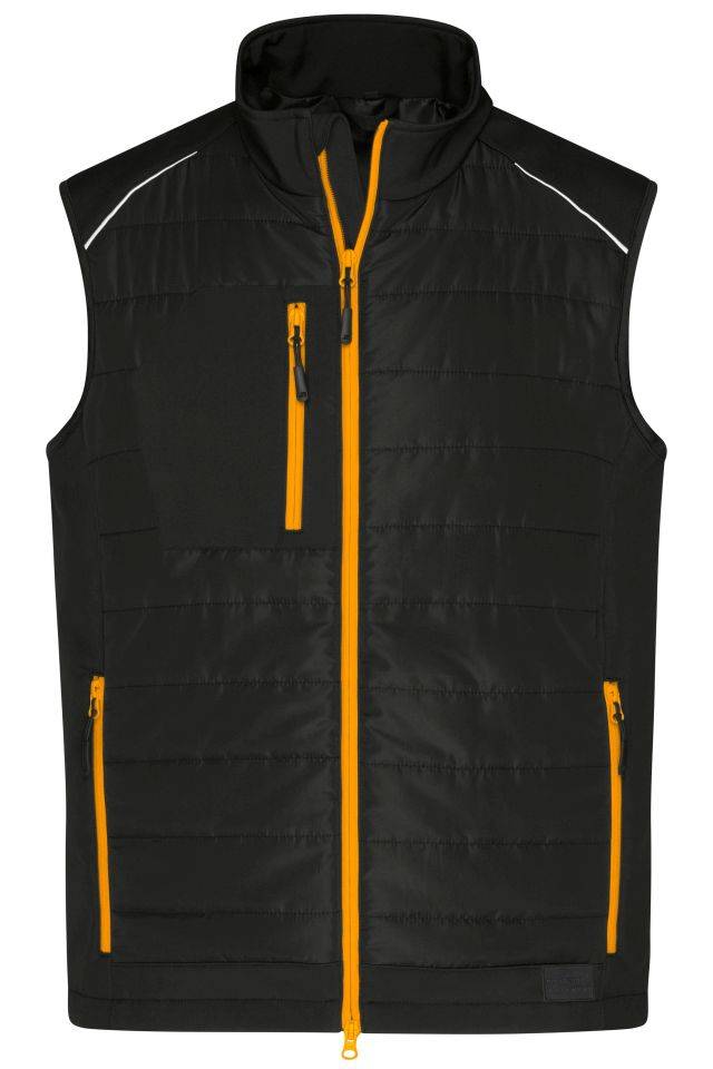 Men's Hybrid Vest Softshellweste im attraktiven Materialmix schwarz/orange/neon, Gr. S