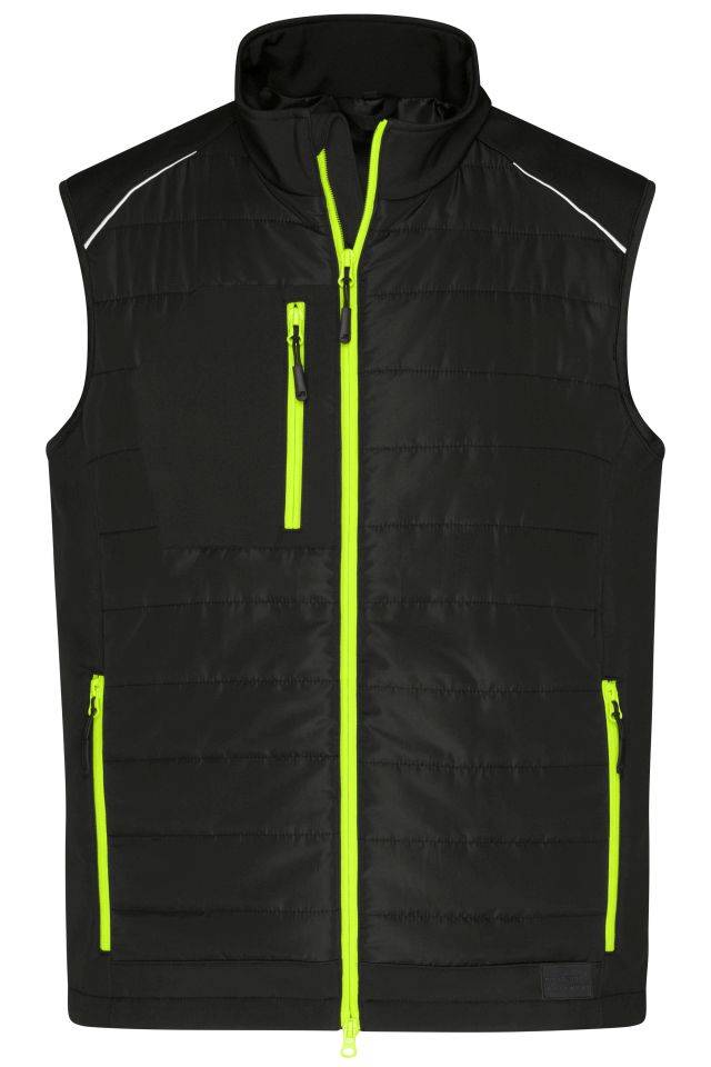 Men's Hybrid Vest Softshellweste im attraktiven Materialmix schwarz/gelb/neon, Gr. XXL