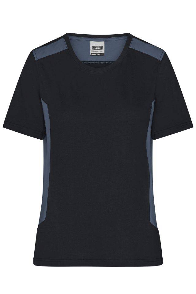 Ladies' Workwear T-Shirt - STRONG - Strapazierfähiges und pflegeleichtes T-Shirt mit Kontrasteinsätzen schwarz/grau, Gr.