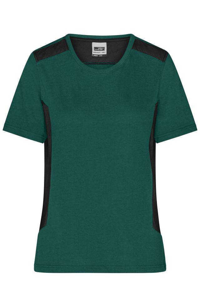 Ladies' Workwear T-Shirt - STRONG - Strapazierfähiges und pflegeleichtes T-Shirt mit Kontrasteinsätzen schwarz/grün, Gr.