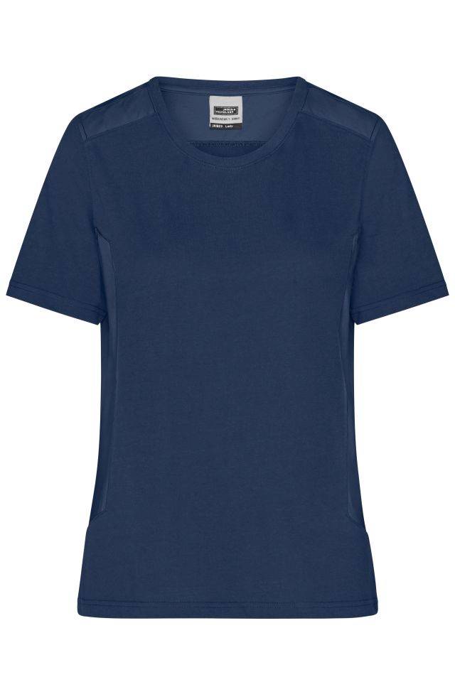 Ladies' Workwear T-Shirt - STRONG - Strapazierfähiges und pflegeleichtes T-Shirt mit Kontrasteinsätzen blau, Gr. XL