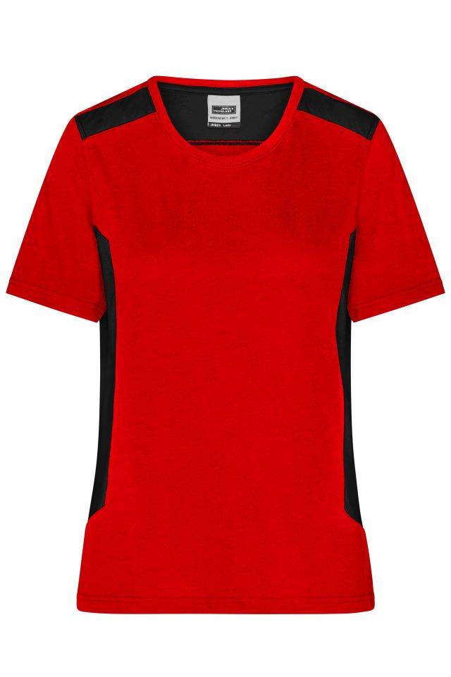 Ladies' Workwear T-Shirt - STRONG - Strapazierfähiges und pflegeleichtes T-Shirt mit Kontrasteinsätzen schwarz/rot, Gr.