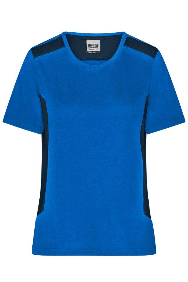 Ladies' Workwear T-Shirt - STRONG - Strapazierfähiges und pflegeleichtes T-Shirt mit Kontrasteinsätzen blau, Gr. M