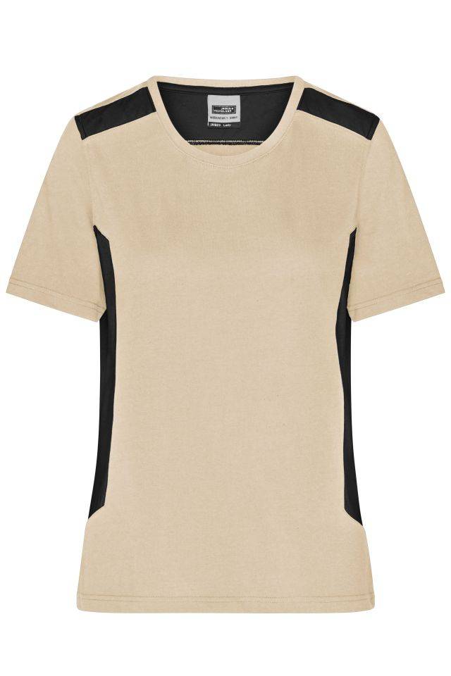 Ladies' Workwear T-Shirt - STRONG - Strapazierfähiges und pflegeleichtes T-Shirt mit Kontrasteinsätzen schwarz/braun/gra